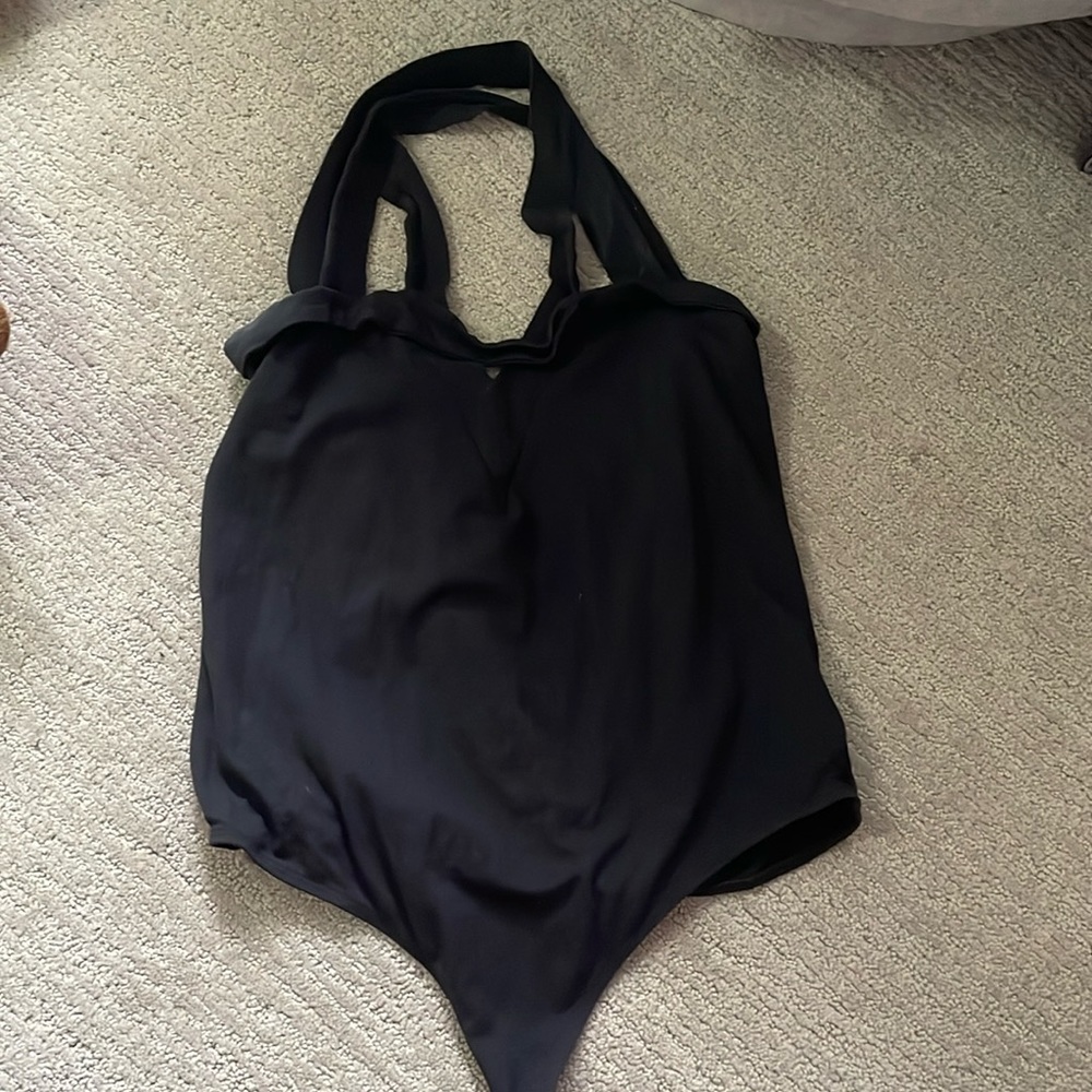 Black ASOS bodysuit with cross-cross back